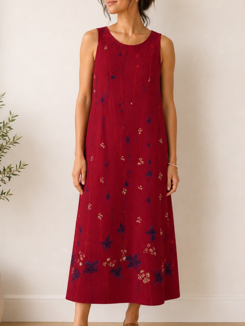 Cleo Petites Red Floral Sleeveless Midi Dress Size 8 Petite